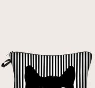 Cat Pattern Striped Makeup Bag