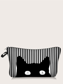 Cat Pattern Striped Makeup Bag