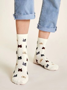 Cat Print Crew Socks