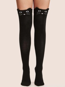 Cat Print Over The Knee Socks