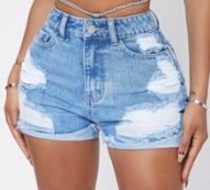Chain Detail Ripped Roll Up Hem Denim Shorts
