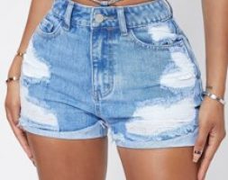 Chain Detail Ripped Roll Up Hem Denim Shorts