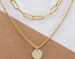 Chain Link Double Layer Circle Pendant Necklace
