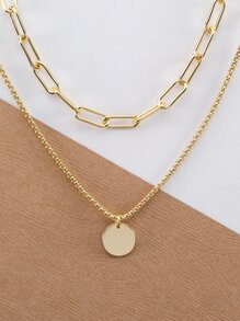 Chain Link Double Layer Circle Pendant Necklace