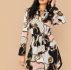 Chain Print Curved Hem Belted Dress