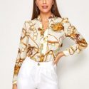 Chain Print Split Neck Shirt