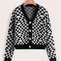 Checker Pattern Button Front Cardigan