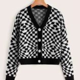 Checker Pattern Button Front Cardigan