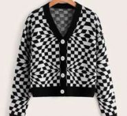 Checker Pattern Button Front Cardigan