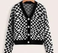 Checker Pattern Button Front Cardigan