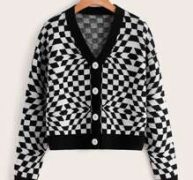 Checker Pattern Button Front Cardigan