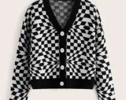 Checker Pattern Button Front Cardigan