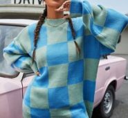 Checker Pattern Drop Shoulder Sweater