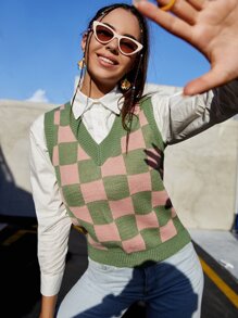 Checker Pattern Sweater Vest