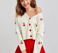 Cherry Embroidery Button Front Cardigan