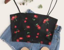 Cherry Print Crop Cami Top