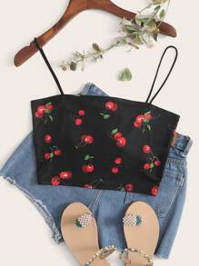 Cherry Print Crop Cami Top