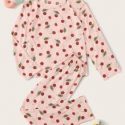 Cherry Print Pajama Set With Eye Cover