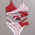 Cherry Print Wrap Bikini Swimsuit