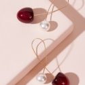 Cherry & Faux Pearl Design Earrings 1pair