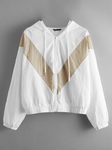 Chevron Colorblock Zip Up Jacket