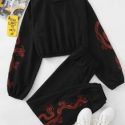 Chinese Dragon Graphic Crop Sweatshirt & Sweatpants