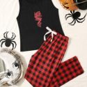 Chinese Dragon Graphic Tank Top & Gingham Print Pants PJ Set