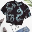 Chinese Dragon Print Backless Tee