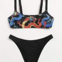 Chinese Dragon Print Bikini Swimsuit