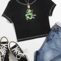 Chinese Dragon Print Crop Tee