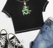 Chinese Dragon Print Crop Tee