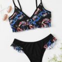 Chinese Dragon Print Ruffle Bikini Swimsuit