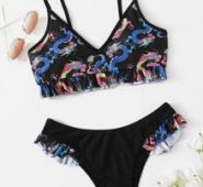 Chinese Dragon Print Ruffle Bikini Swimsuit