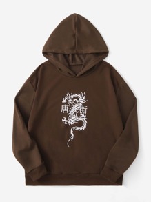 Chinese Dragon & Character Print Hoodie