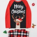 Christmas And Plaid Print 1pc Sleep Tee With 1pc Pants