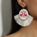 Christmas Elk Print Tassel Decor Earrings