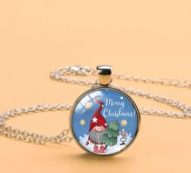 Christmas Pattern Round Charm Necklace