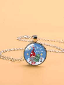 Christmas Pattern Round Charm Necklace