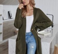 Chunky Knit Open-Front Dolman Sleeve Cardigan