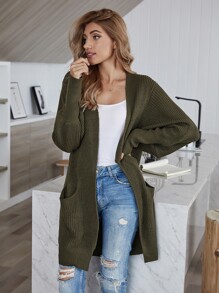 Chunky Knit Open-Front Dolman Sleeve Cardigan