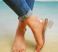 Clear Ankle Strap Chunky Heeled Sandals