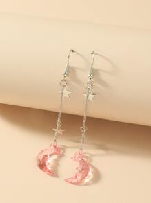 Clear Moon & Star Drop Earrings