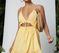 Clip Dot Cutout Plunging Self-Tie Cami Mini Dress