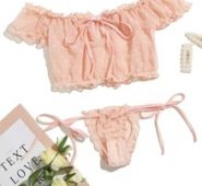 Clip Dot Frill Bardot Lingerie Set