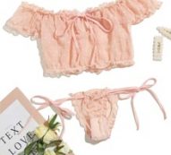 Clip Dot Frill Bardot Lingerie Set
