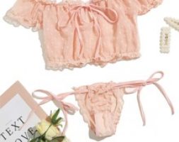 Clip Dot Frill Bardot Lingerie Set