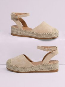 Closed Toe Buckled Ankle Flatform Espadrilles