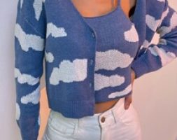 Cloud Pattern Cami Top & Button Up Cardigan