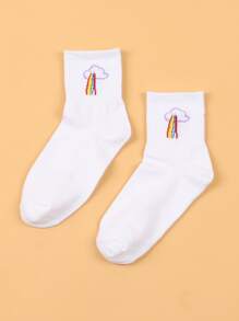 Cloud & Rainbow Print Crew Socks