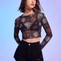 Cobweb Graphic Mesh Crop Top